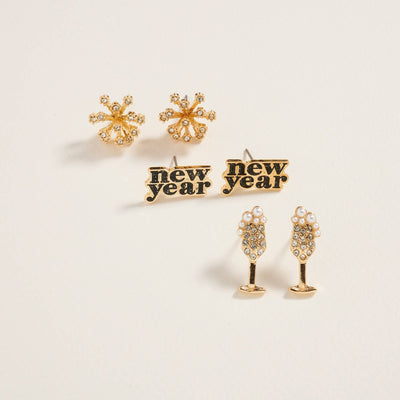 NYE Firework Champagne Rhinestone 3PC Earring Set- OS