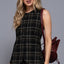 Round Neck Button Down Check Woven Vest-OS
