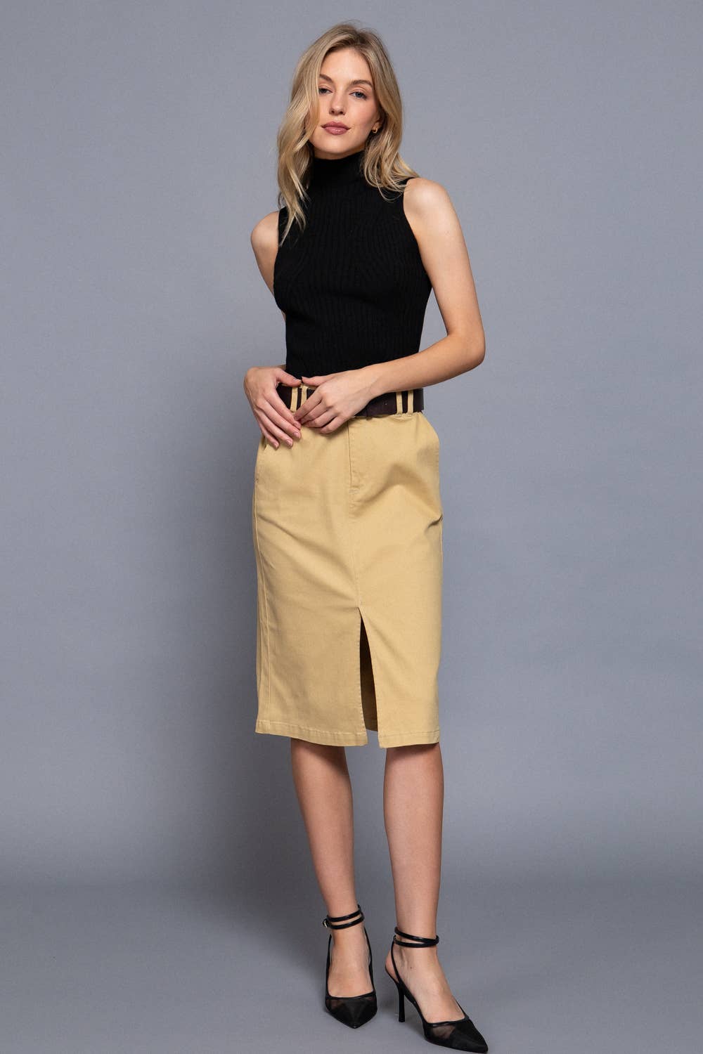 Sleeveless High Neck Rib Top-OS