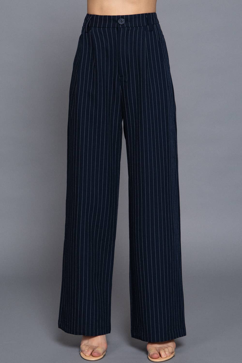 Pin Stripe Woven Straight Pants- OS