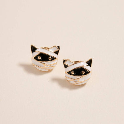 Cat Mummy Halloween Enamel Post Earrings Jewelry