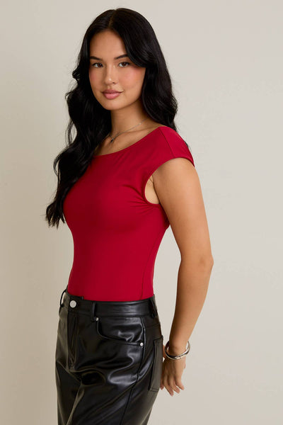 BOAT NECK OPEN BACK BODYSUIT- OS