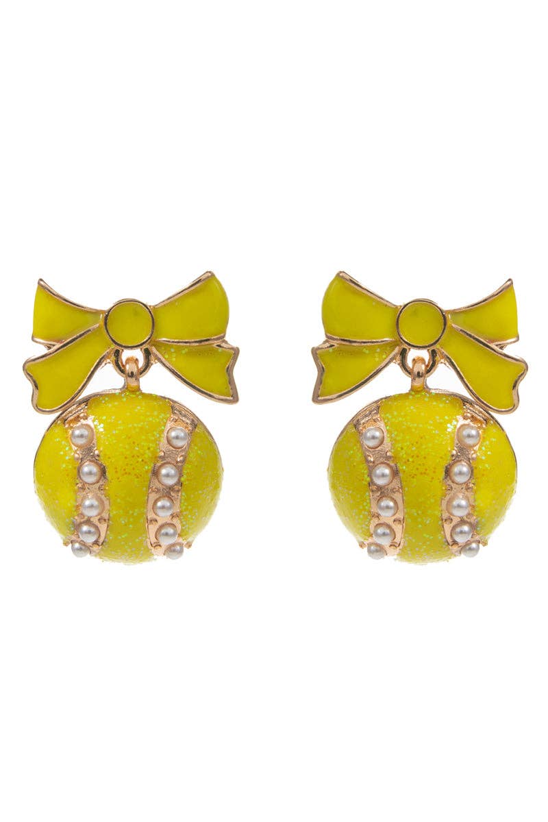 SoftBall Enamel With Bow Post Earrings- OS
