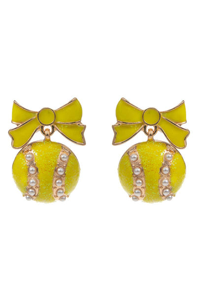 SoftBall Enamel With Bow Post Earrings- OS