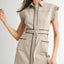 Collared Black Accent Midi Dress with Belt
