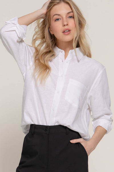 Long Sleeve Linen Blend Shirt- OS