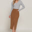 Waist Band Front Open Slit Corduroy Midi Skirt -OS