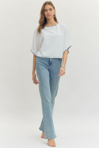 Contrast Stitch Trim Top - Off White