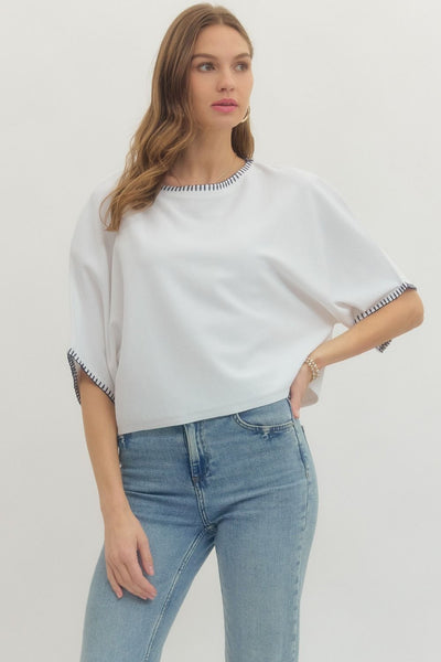 Contrast Stitch Trim Top - Off White