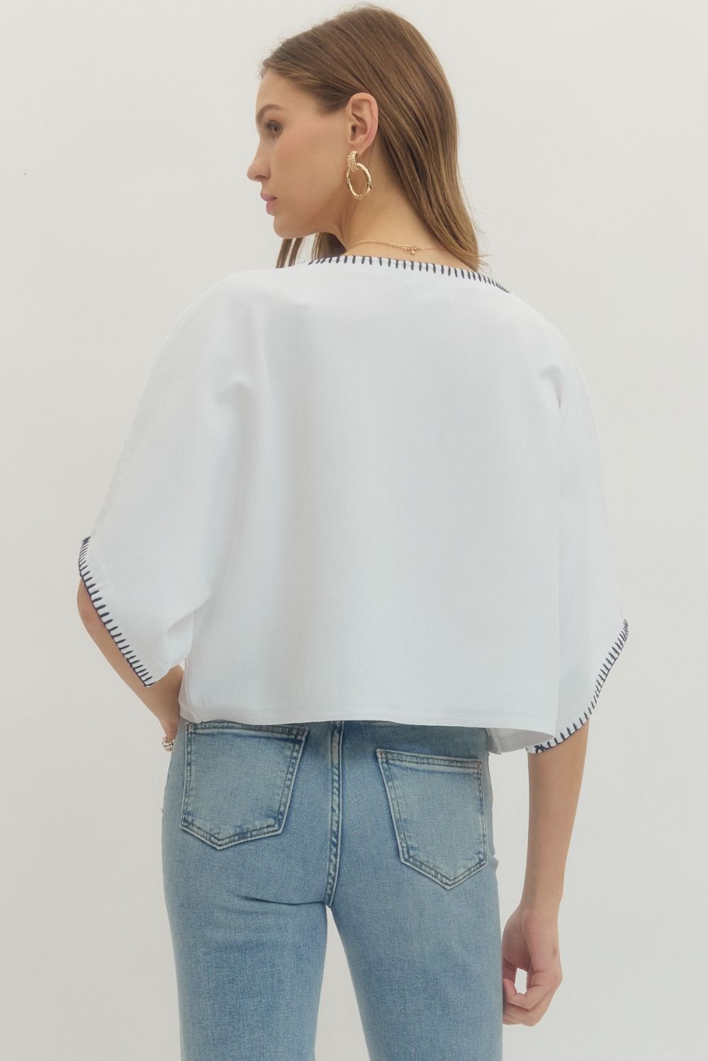 Contrast Stitch Trim Top - Off White