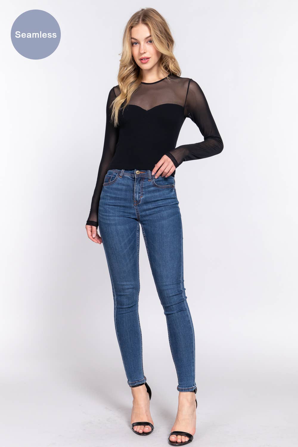 Long Sleeve Seamless Mesh Top- OS