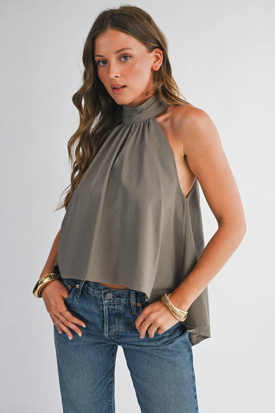 High Neck Flowy Halter Top- OS