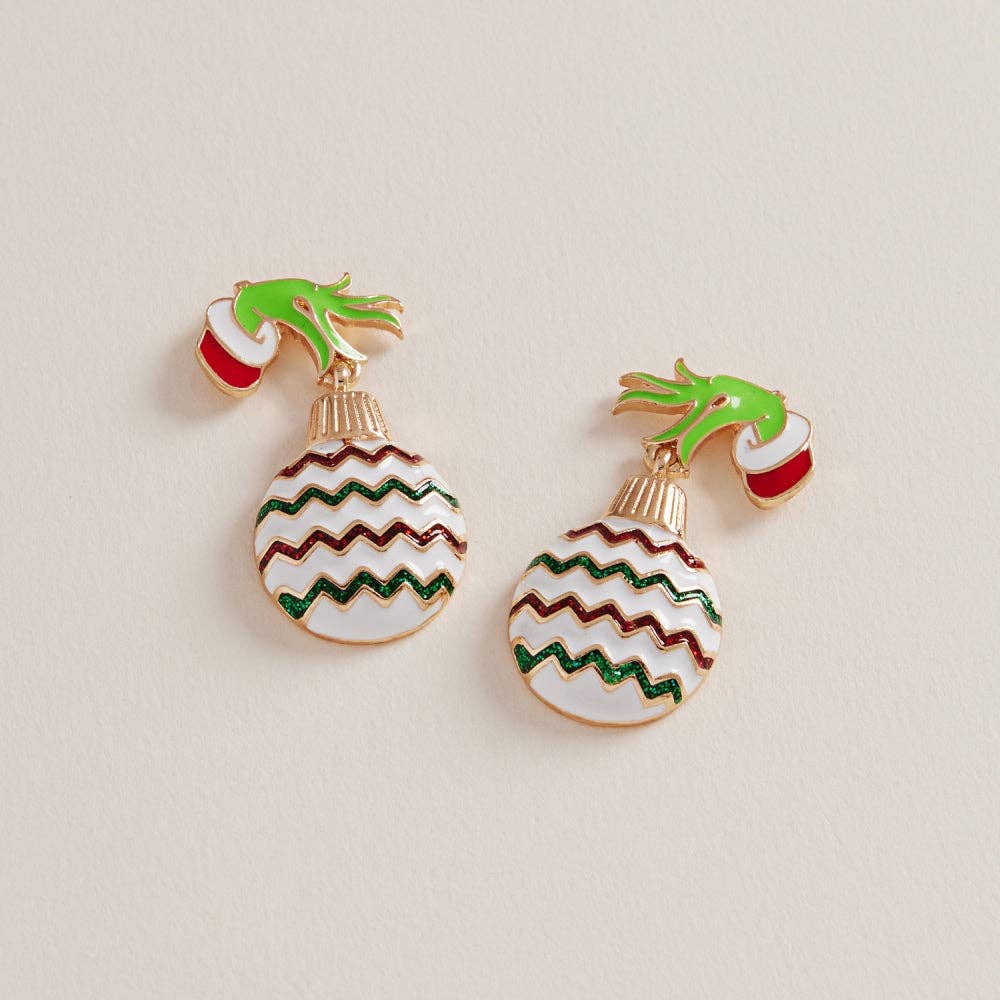 Glitter Green Monster Hands Ornament Post Earrings- OS