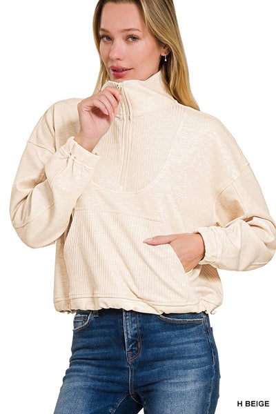 Scuba Half Zip Ribbed Detailed Pullover- OS